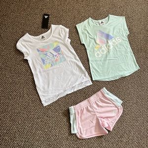 Adidas girls 3 piece tee and shorts set NWT